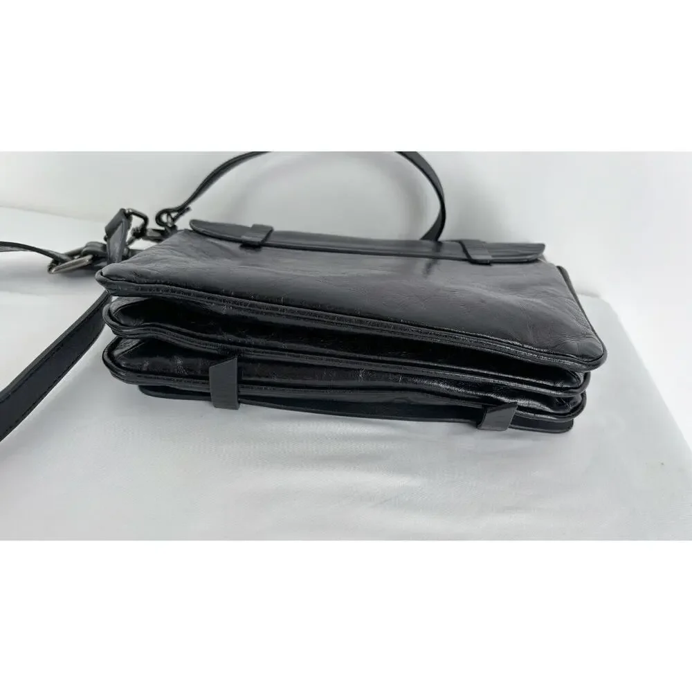 Lia Numa Womens Black Handbag Crossbody Strap Genuine Leather Grommet Purse